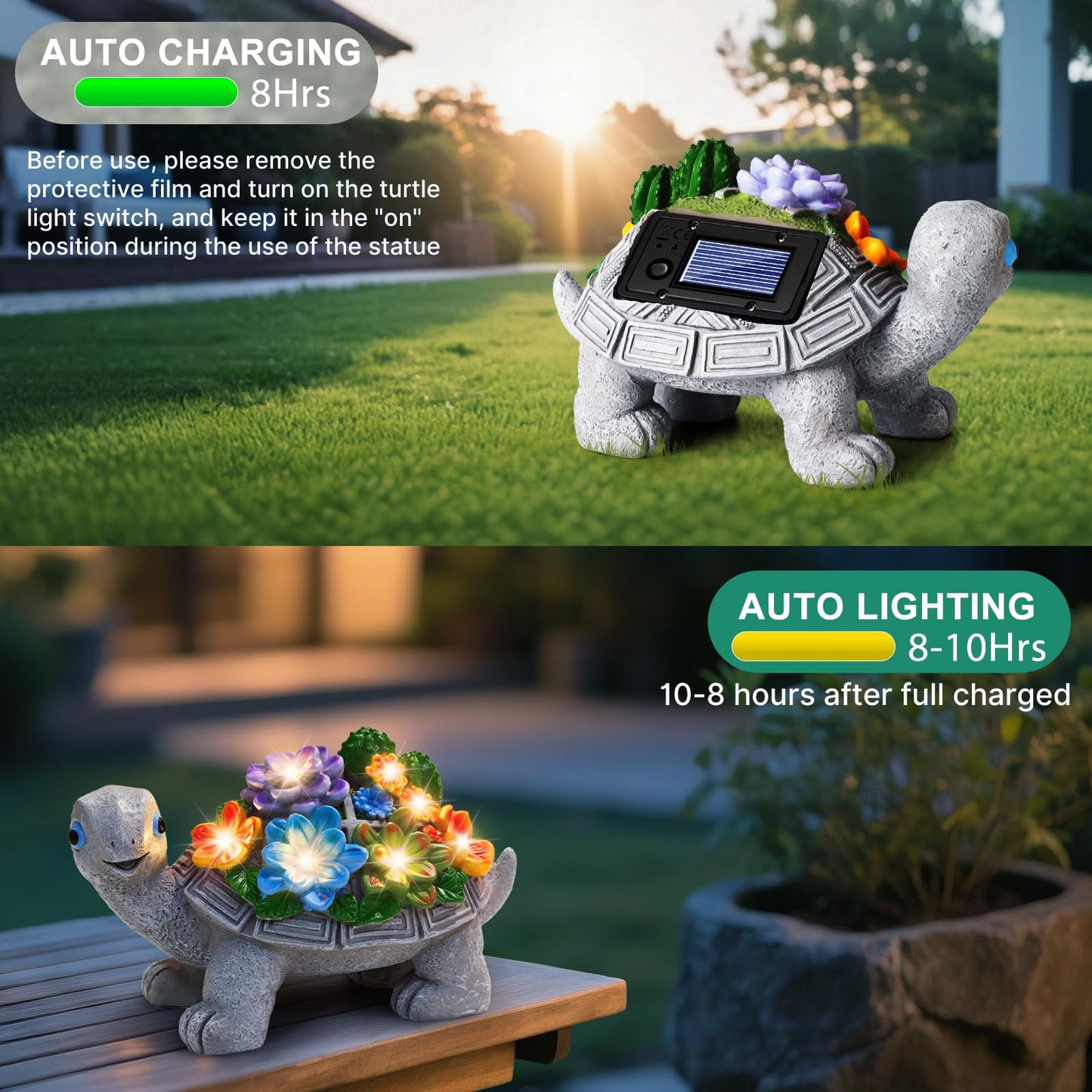 Linkax Solar Garden Decor for Outside Yard Decoration Outdoor Home Patio, House Warming Gifts New Home, Birthday Gifts for Women Mom Grandma, Turtle Statues with Succulent and 7 LED Lights