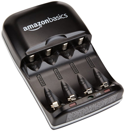 Amazon Basics Rechargeable Battery Charger for AA & AAA Nickel-Metal Hydride (NiMH) Batteries with USB Charging Port, Black