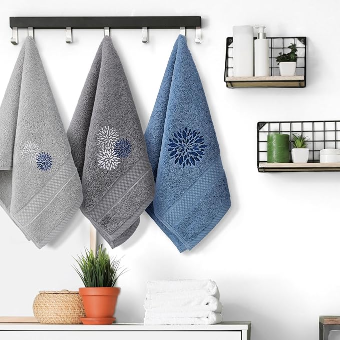 Dahlia Flower Hand Towels Farmhouse Bathroom Towels 14x29 Inch Embroidered