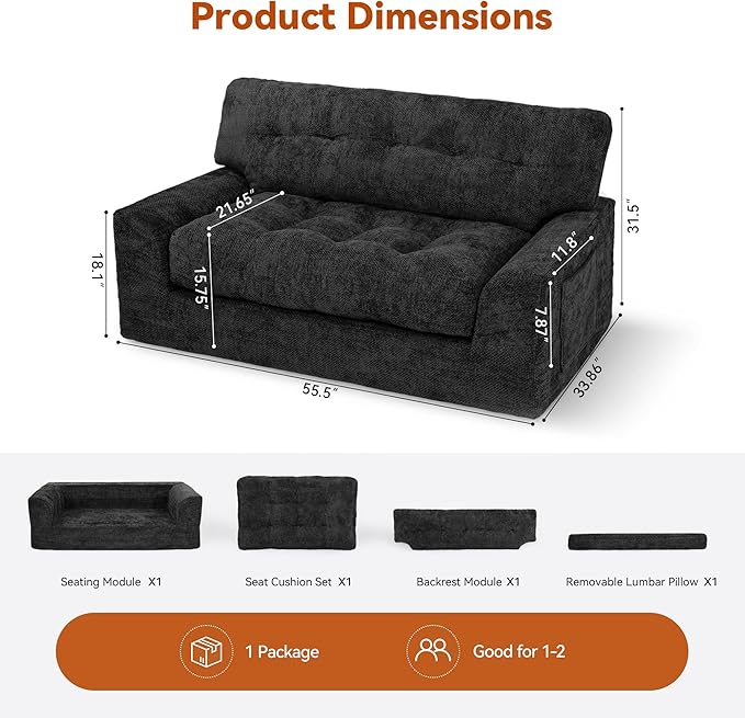 MONVANE 55.5" Convertible Loveseat Sofa, 2-in-1 Boneless Sleeper Sofa Bed Futon