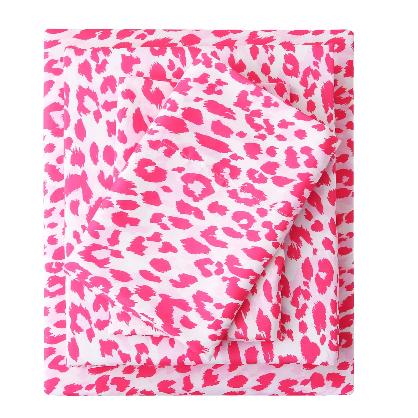 Mooreeke Leopard Cheetah Printed Queen Bed Sheets, Soft Microfiber Bedding Sheets & Pillowcases, Deep Pocket Non-Slip Fitted Queen Sheet, Pink Animal Pattern Bedsheets