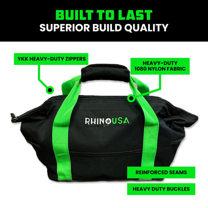Rhino USA Heavy Duty Recovery Gear Storage Bag - Ultimate Recovery Kit Equipment Bag For Off-Road Gear and 4x4 Accessories - Fits Tow Straps, Shackles, Snatch Block, and UTV Accessories(Green)