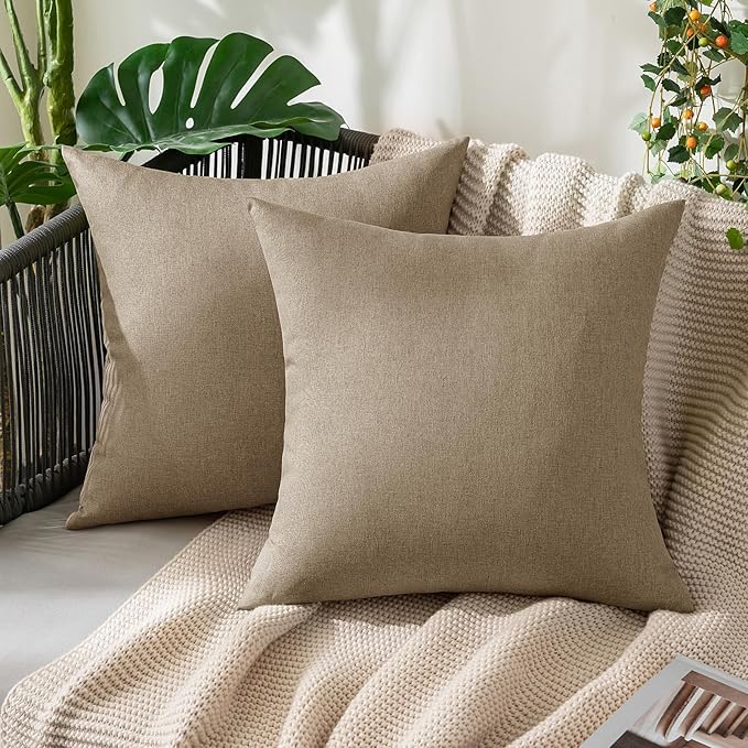MIULEE Pack of 2 Decorative Outdoor Solid Waterproof Throw Pillow Covers Faux