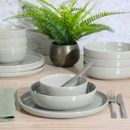 Gibson Home Summer Shades 16 Piece Plates and Bowls Dishes Service for 4 Porcelain Dinnerware Set - White