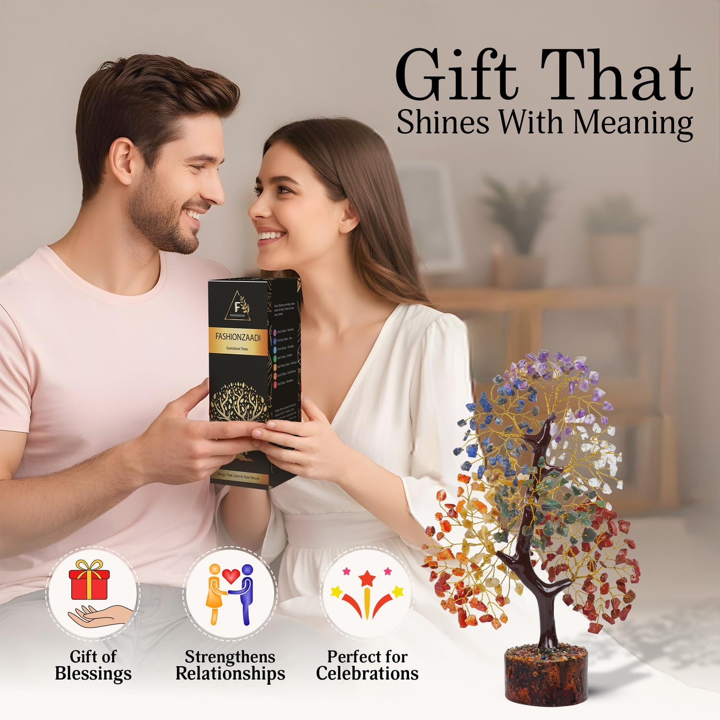 FASHIONZAADI 7 Chakra Tree of Life - Crystals & Healing Stones | Birthday Gifts for Women | Crystal Tree for Positive Energy | Home Office Decor | Spiritual Gifts for Women
