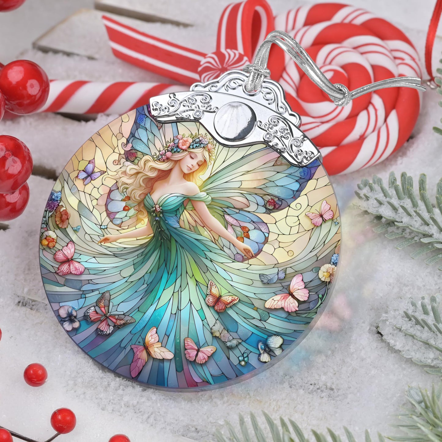 Jocidea Stained Glass Hanging Decor - Fairy Christmas Ornament - Gifts for Friends, Sisters