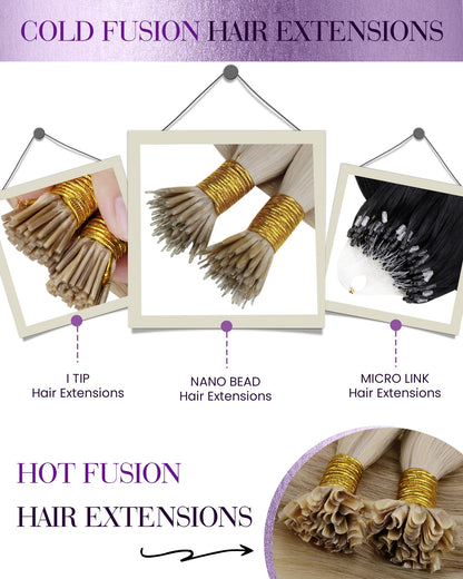 LaaVoo Nano Hair Extensions Real Human Hair Brown Nano Beads Hair Extensions Highlight Light Brown with Ashy Blonde Invisible Nano Ring Straight Remy Hair 50g 50s 14 Inch #p8/24