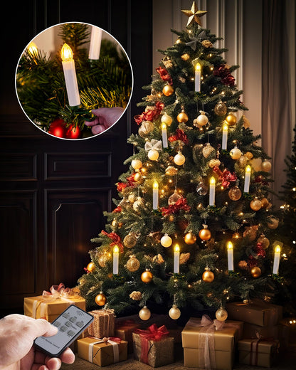 Homemory 10 Pcs Clip On Candles for Christmas Tree with Remote and Timer, Flickering LED Window Candle with Clips/Suction Cups, Warm White Light, Dia 0.7''x H 4''