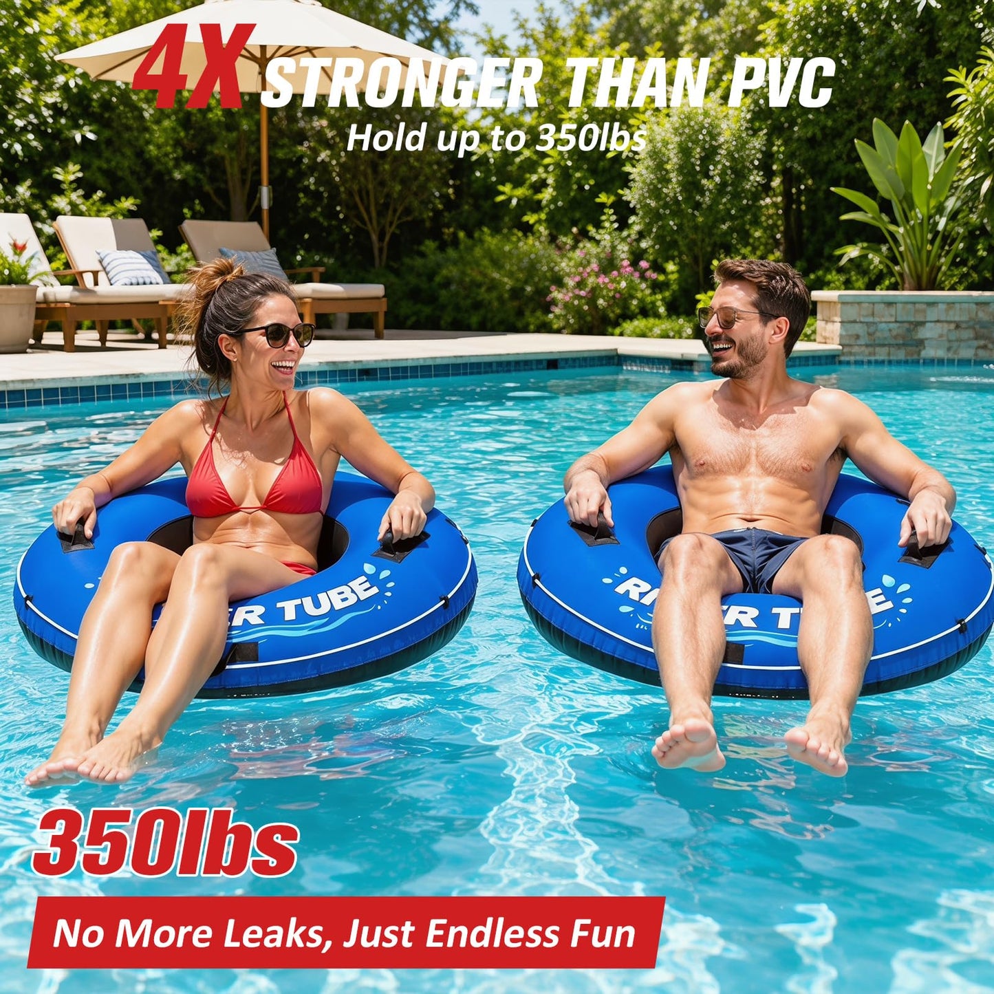 ZEALFEEL River Tube, 48'' Heavy Duty Rubber River Float Tube with Commercial Grade Inner Tube, Premium Canvas Cover, Removable Cup Holder & Tow Strap, Inflatable Tube for Adults Lake Pool Floating