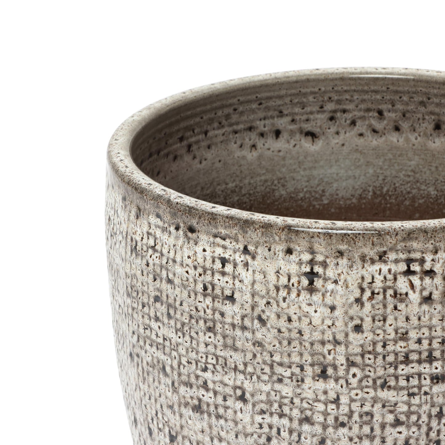 LuxenHome 15.5" Dia Round Ceramic Large Plant Pot for Outdoor Plants, Gray Grid-Pattern Glazed Ceramic Outdoor Planter Pot with Drainage Hole and Rubber Plug, Indoor Flower Pots for Home Garden Patio