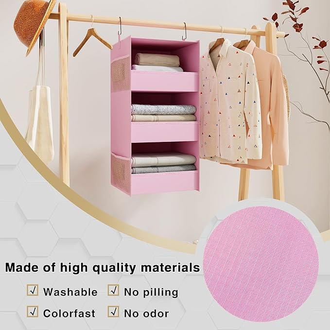 3-Shelf Hanging Closet Organizer and Storage, Foldable Hanging Closet Shelves