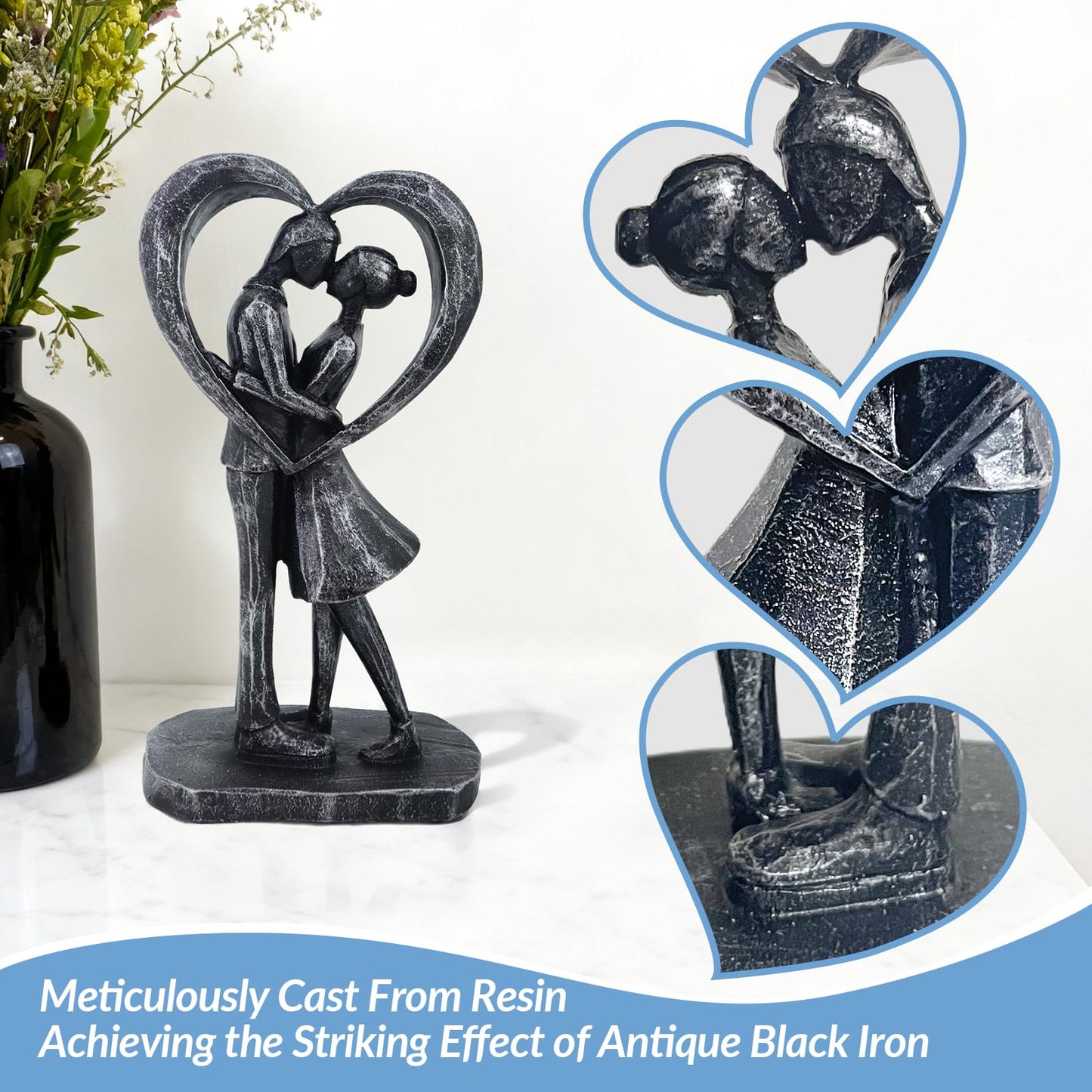 GZVDYG Room Decor Love Figurines, Black Home Décor Accents, Aesthetic Statue Knick Knacks for Bedroom, Living Room, Desk, Coffee Table, Bookshelf, Wedding Anniversary Engagement Gifts for Couples