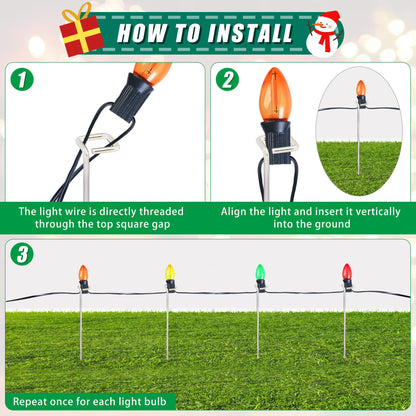 Bylion 50 Pack Metal Christmas Light Stakes - Outdoor Light Stakes - 9.8 Inch Christmas Yard Stakes for C7 C9 Universal Yard Lawn Stakes for Holiday Lights Use on Garden Lawn Patio Path Walkway