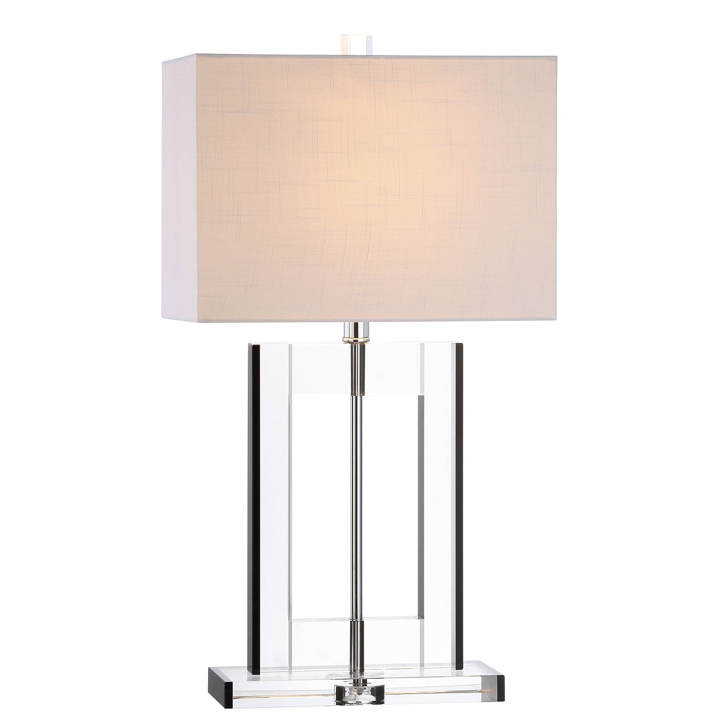 JONATHAN Y 26" Clear and Black Crystal Table Lamp, Modern Geometric Glam Glass Lamp with White Linen Drum Shade for Living Room Bedroom Nightstand, LED Bulb Included JYL2015A