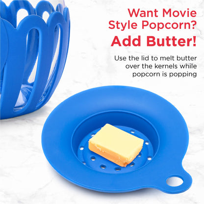 Ecolution Patented Micro-Pop Microwave Popcorn Popper with Temperature Safe Glass, 3-in-1 Lid Measures Kernels and Melts Butter, Made Without BPA, Dishwasher Safe, 3-Quart, Aqua