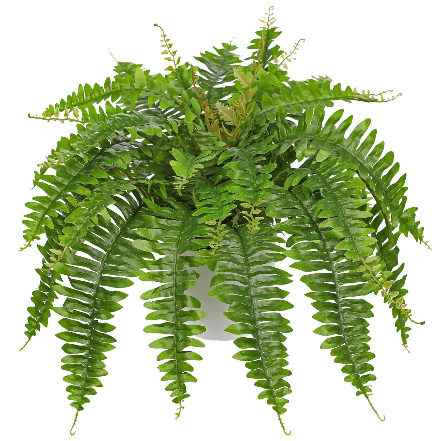 Hollyone Artificial Fern Plants in White Pot 25.5" Medium Artificial Boston Fern 31 Leaves for Outdoors & Indoor Faux Potted Plants Fake Ferns Bush Plant Patio Garden Farmhouse Porch Home Decor Green