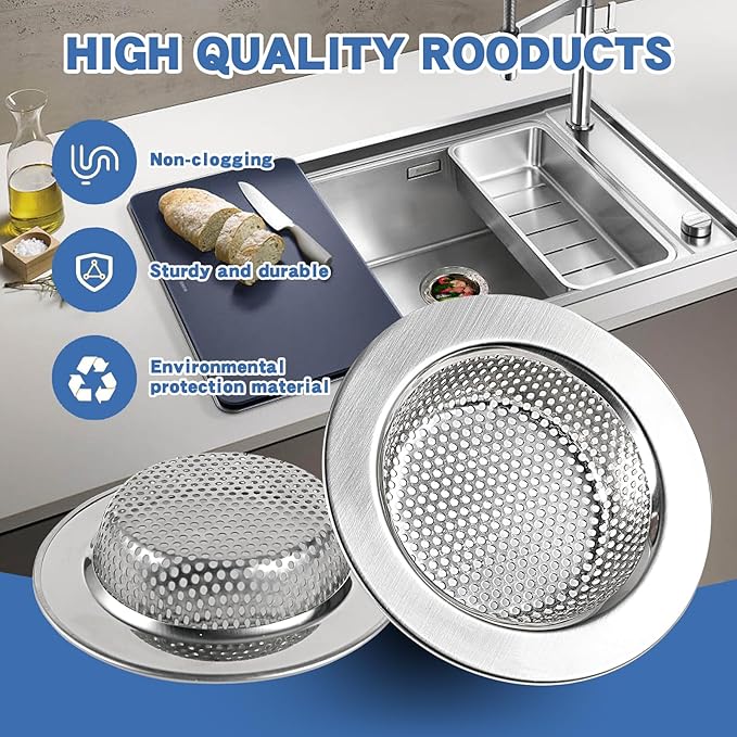 2PC Kitchen Sink Drain Strainer Stainless Steel