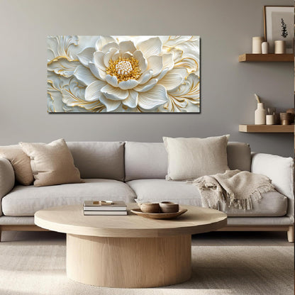 SSNEEKNDG White Floral Wall Art for Living Room Gold Flower Picture Large Botanical Artwork for Bedroom Office Canvas Prints Ready to Hang 20"x40"
