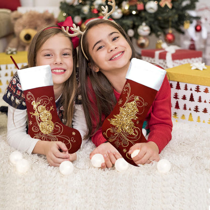 Roycraft Christmas Stockings Set of 6 Velvet Gold 19 inches Red Sequins Christmas Stockings Fireplace Hanging Ornament for Family Decorations Holiday