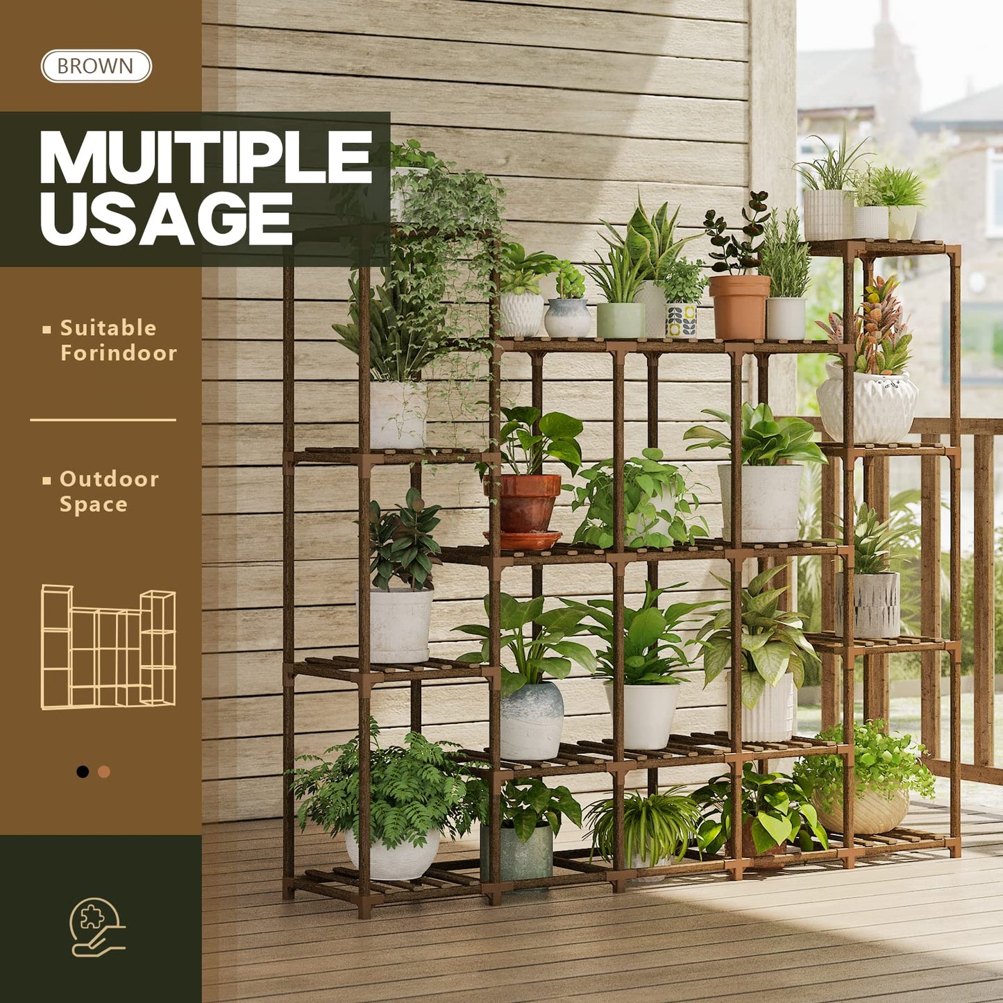 Bamworld Large Plant Shelf Indoor Plant Shelf Outdoor Tall Wood Plant Holder for Living Room Multiple Plants Patio Balcony Garden 17 Pots