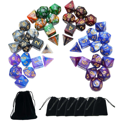 SmartDealsPro 6 x 7 Sets (42 pcs) Glitter Polyhedral Dice Sets with Pouches for DND RPG MTG Dungeon and Dragons Table Board Roll Playing Games D4 D8 D10 D12 D20 (Color 2)