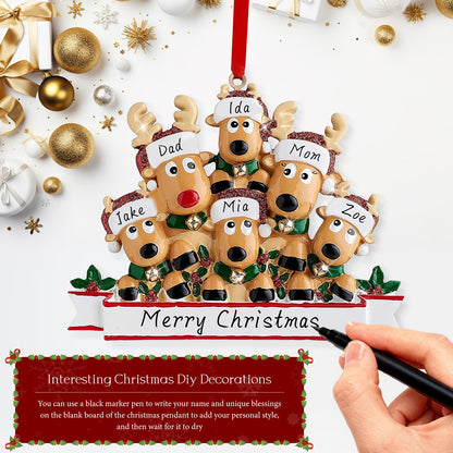 Personalized Deer Christmas Ornaments 2025 Family of 2,3,4,5,6, Custom Engraved Names & Year, Custom Polyresin Hanging Reindeer Ornament for Xmas Tree Decoration Holiday Family Decor Gifts