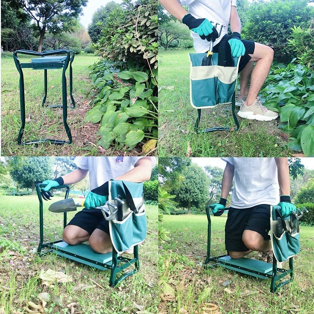 BESTHLS Garden Kneeler and Seat - Heavy Duty Folding Stool with Thick Pad, Tool Pouch, 330 lbs Capacity - Knee & Back Support, Perfect for Seniors, Women, Men