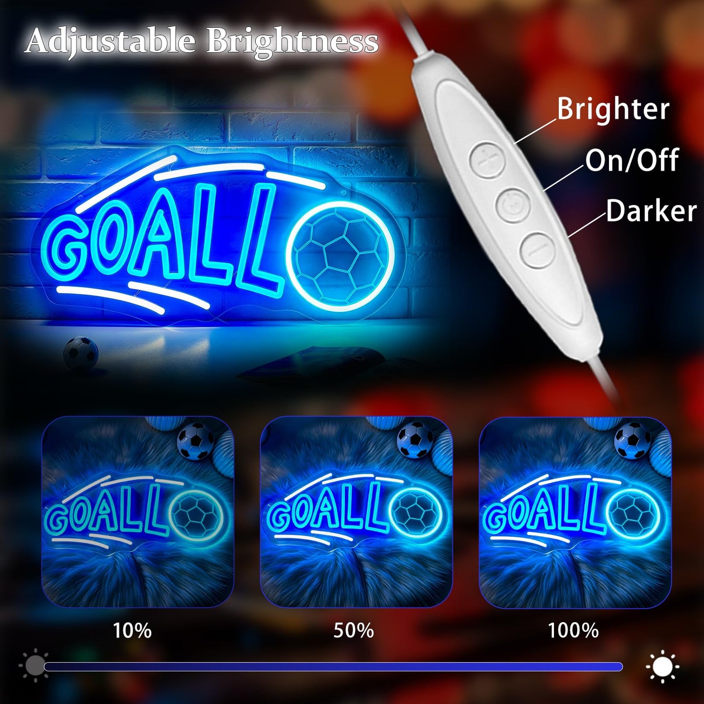 Gdbkabf Soccer Neon Sign, Goal Neon Signs for Wall Decor - Dimmable Football LED Signs for Fans, Sports Themed, Bedroom, Man Cave, Gaming Room, Home Decor - USB Powered Light Up Sign Decorations Gift
