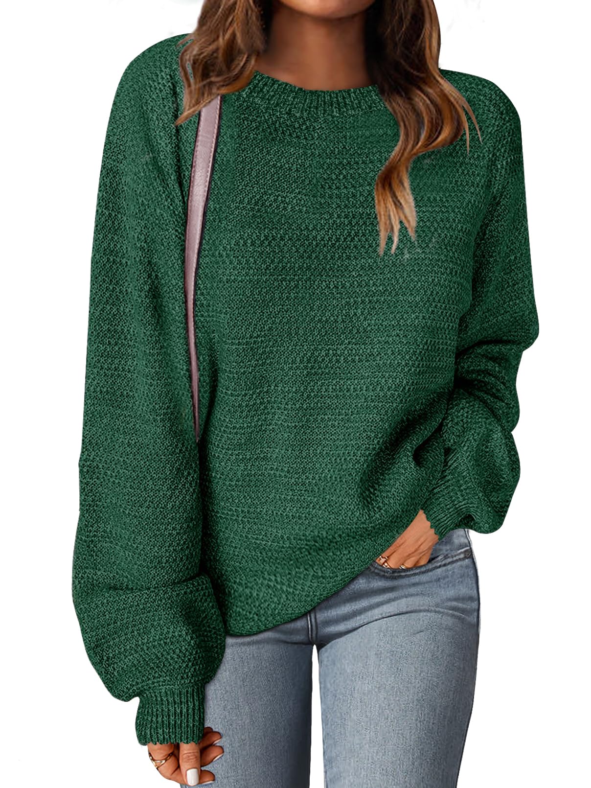 MEROKEETY Women's 2025 Fall Winter Oversized Pullover Sweater Trendy Crew Neck Long Sleeve Heathered Knit Jumper Tops