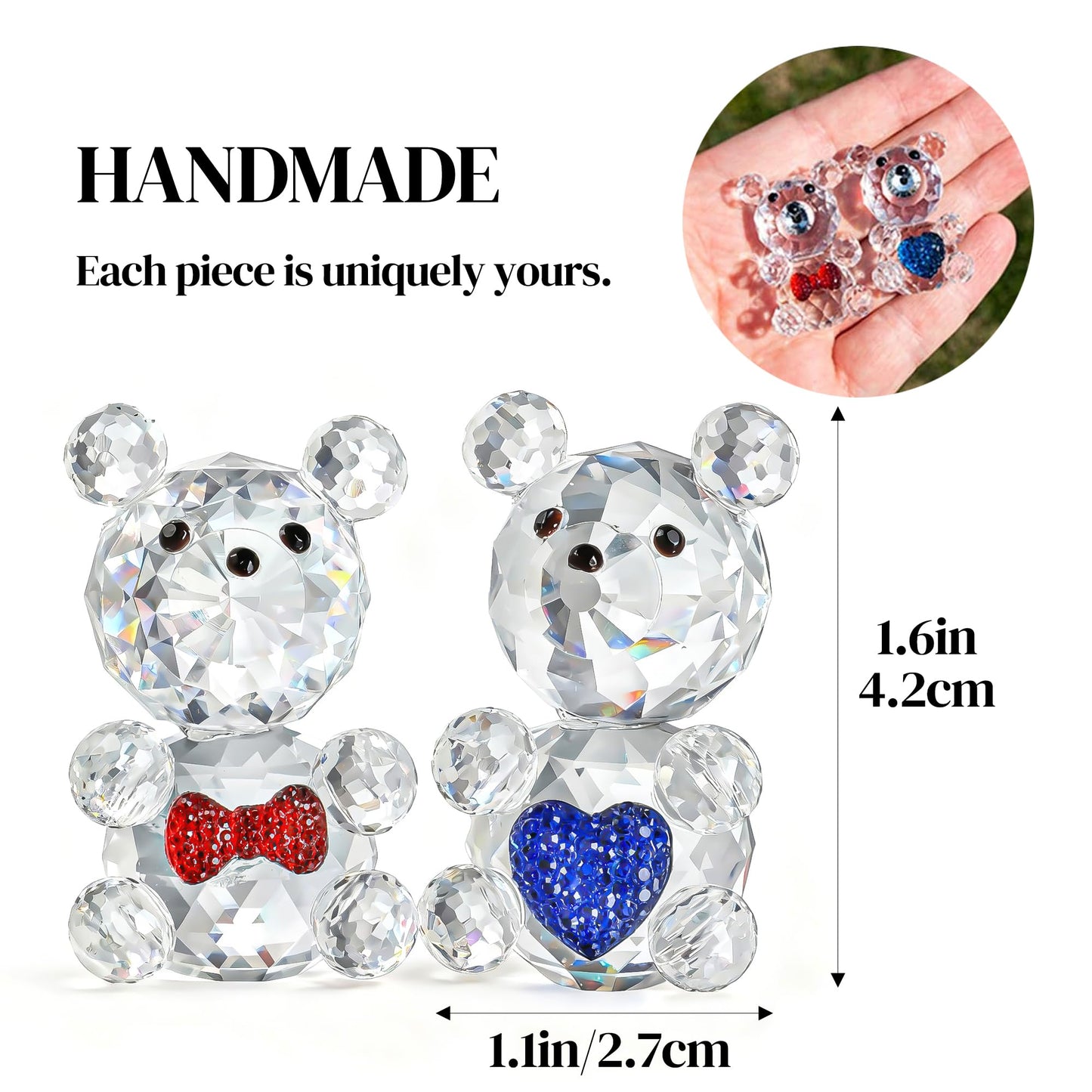H&D HYALINE & DORA 2pcs Crystal Baby Bear Figurine Collection Animal Paperweight Table Centerpiece