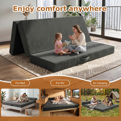 JUIKURY 5 in 1 Foldable Floor Sofa Bed, Tri-Fold Memory Foam Futon Mattress, Convertible Sleeper Couch Guest Bed, Portable Fold Out Sofa Couch for Living Room Apartment Office Guest Room