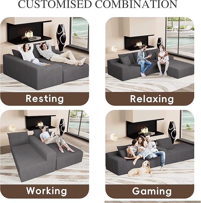 96" L Shaped Modular Sectional Sofa, Boneless Cloud Couch