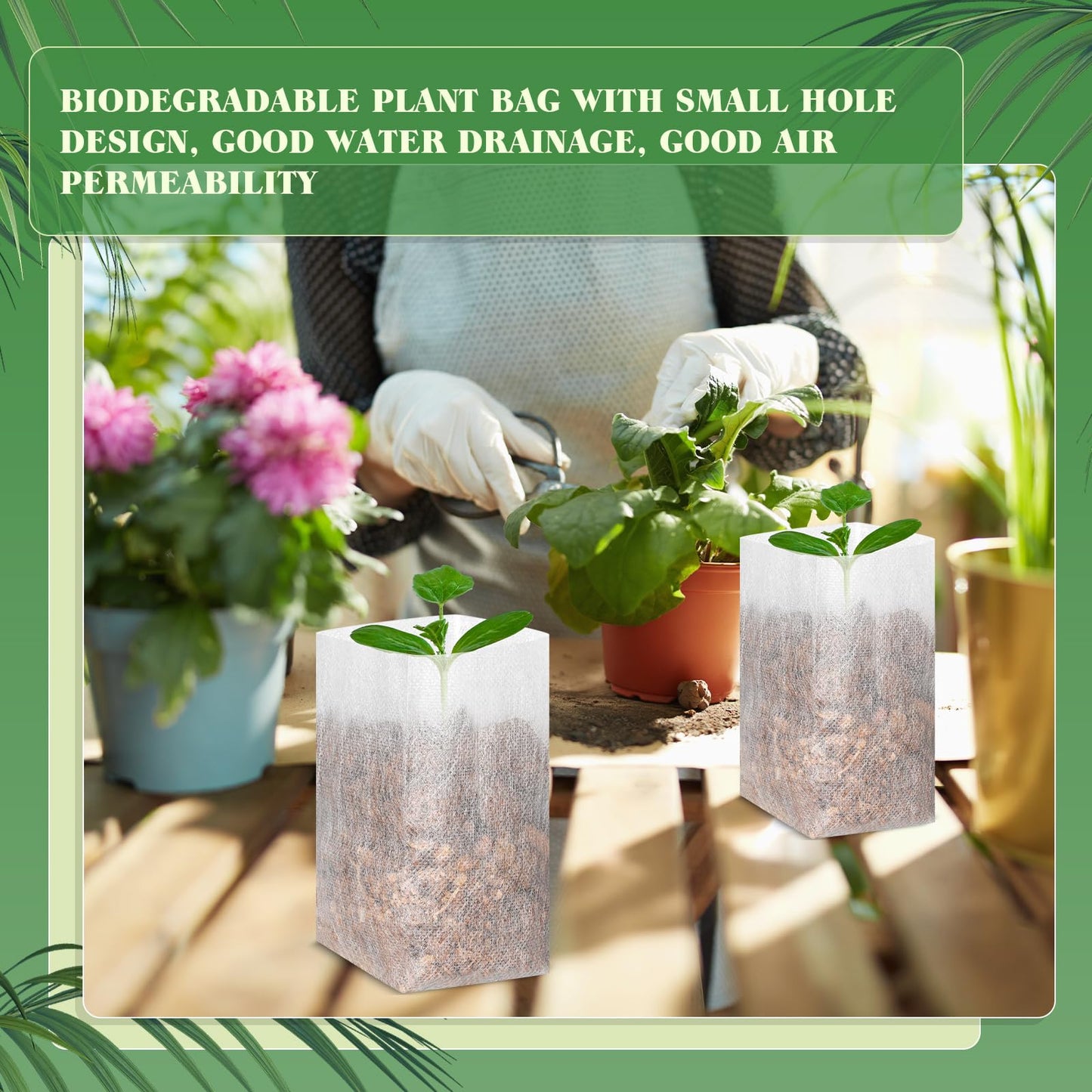 Wesnoy 1000 Pcs Nursery Seed Non Woven Plants Nursery Bags 5.9 x 6.3 Inch Fabric Seedling Pots Grow Bags Plants Pouch for Vegetables Flower for Home Garden Greenhouse Supplies