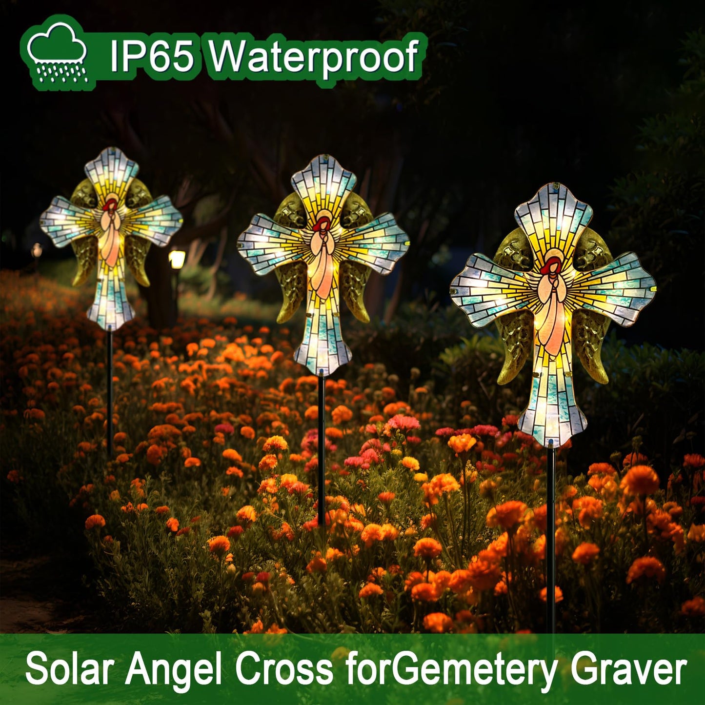 Solar Cross Garden Stake Lights for Outdoor,Cemetery Decorations Yard Patio Decor,Angel Wings Cross Solar Christmas Lights Outside,Memorial Gifts