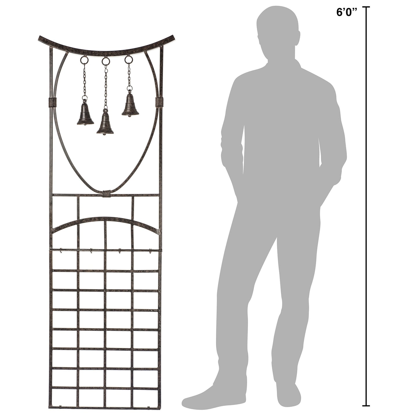 H Potter Bell Garden Trellis 67" Installed Height — 26-Lb Heavy Duty Iron Climbing Trellis with Decorative Bells — 79" Overall with Ground Spikes, Freestanding Outdoor Trellis