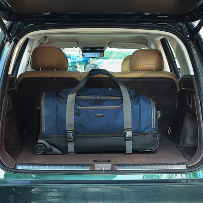 TONRUYN 100L Large Rolling Duffle Bag with Wheels and Handle, 29inch 2-Wheeled Travel Duffel Luggage with Rollers, Rolling Gym Bag with Shoe Compartment & Wet Pocket, Double-layer Space, Blue