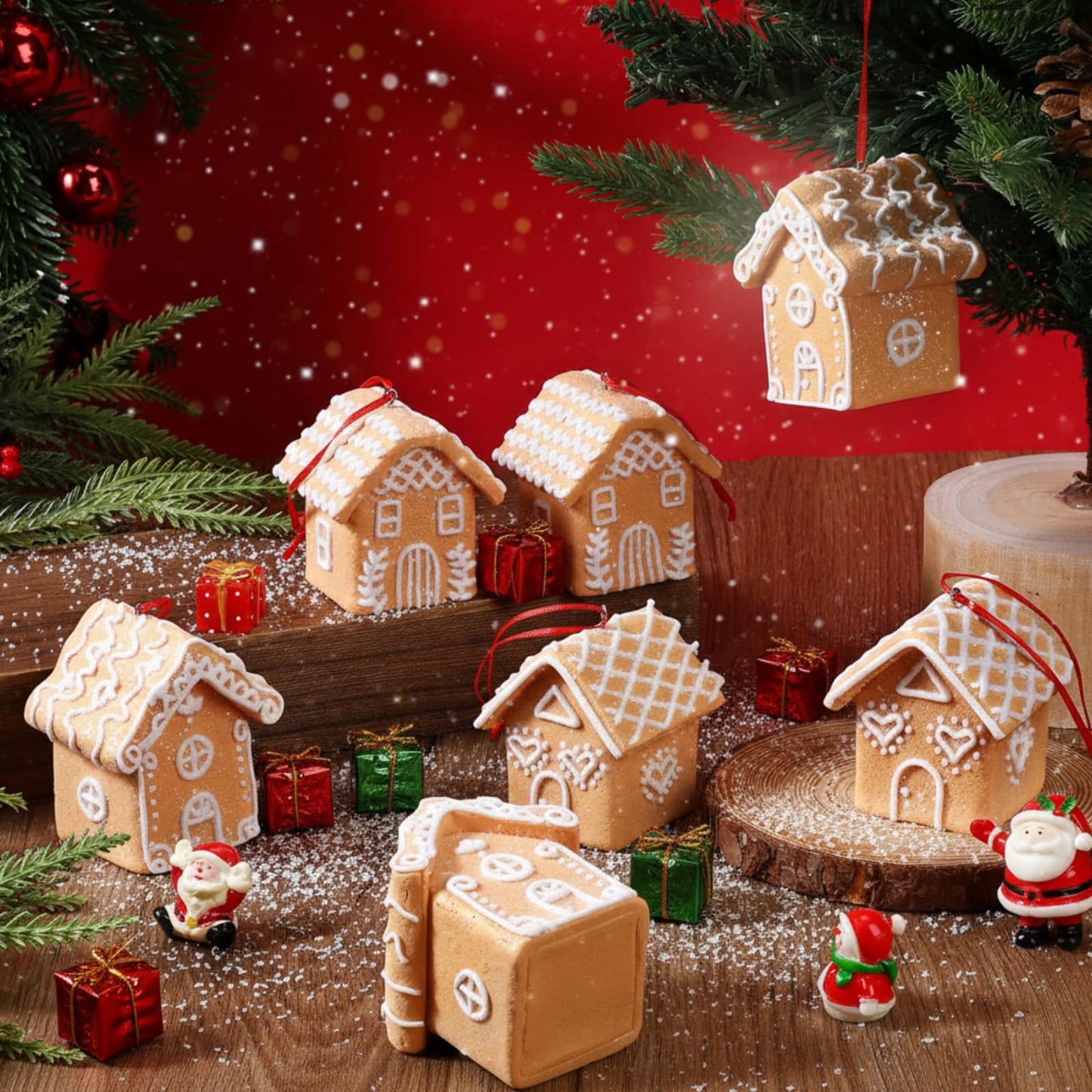 Vesici 12Pcs 3D Christmas Gingerbread House Ornaments for Christmas Tree 3 Styles Mini Cookie House Hanging Decorations for Village Home Decor Holiday Xmas Tree Party