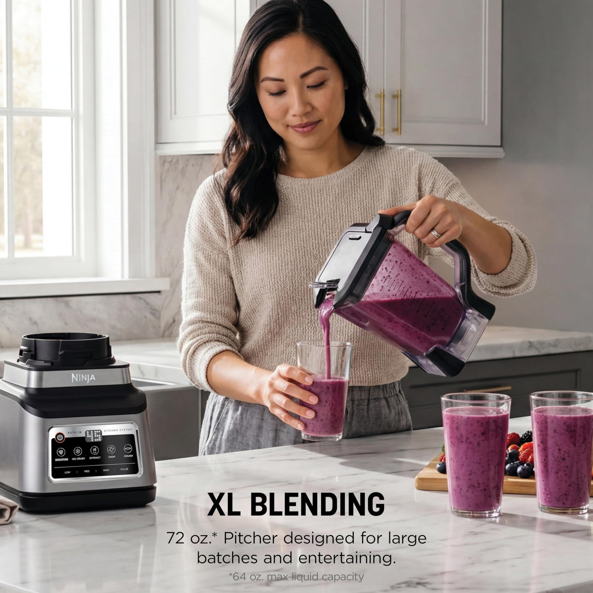 Ninja BN801 Professional Plus Kitchen System, 1400 WP, 5 Functions for Smoothies, Chopping, Dough & More with Auto IQ, 72-oz.* Blender Pitcher, 64-oz. Processor Bowl, (2) 24-oz. To-Go Cups, Grey