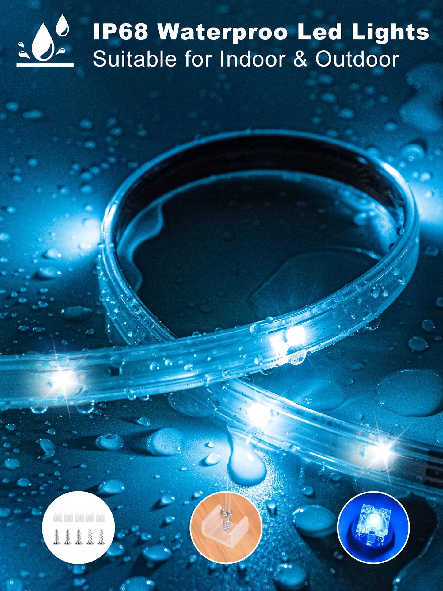 Ledagic Outdoor Led Strip Lights Waterproof 300ft, Ip68 Outside Led Light Strip Waterproof with Remote and App Control, Exterior Music Syne RGB Led Rope Lights for Bathroom, Party Home Decor (2*150ft)