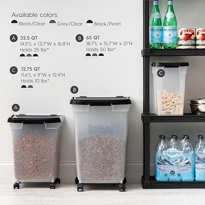 IRIS USA Airtight Dog Food Storage Container, WeatherPro, Removable Wheels