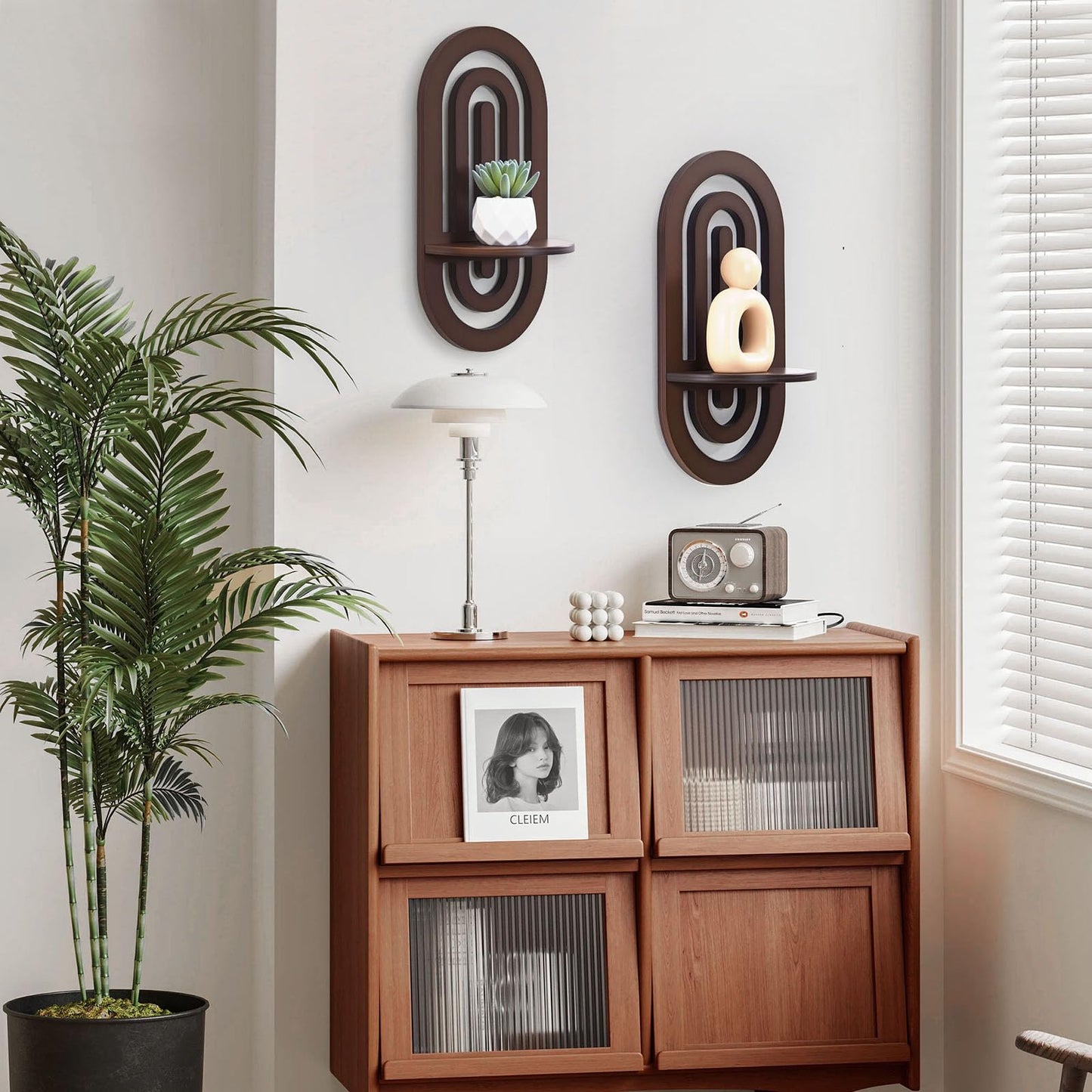 SweetSage Boho Decor Wall Floating Shelves with Arched Wood Design, Small Decorative Display Wall Shelf Set of 2 for Bedroom Living Room, Dark Brown