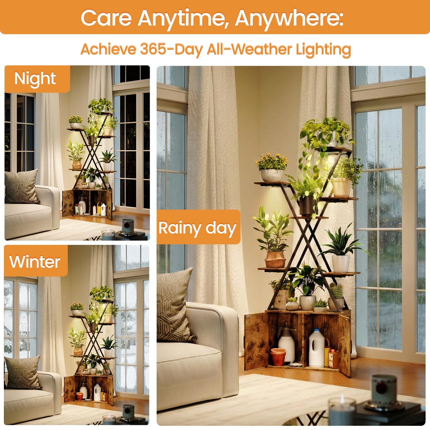 MemoCastle Plant Stand Indoor with Grow Lights, 7 Tiered Plant Shelf with Storage Cabinet, 59.5" Tall Corner Plant Stands for Indoor Plants, Metal Flower Display Rack for Living Room, Patio