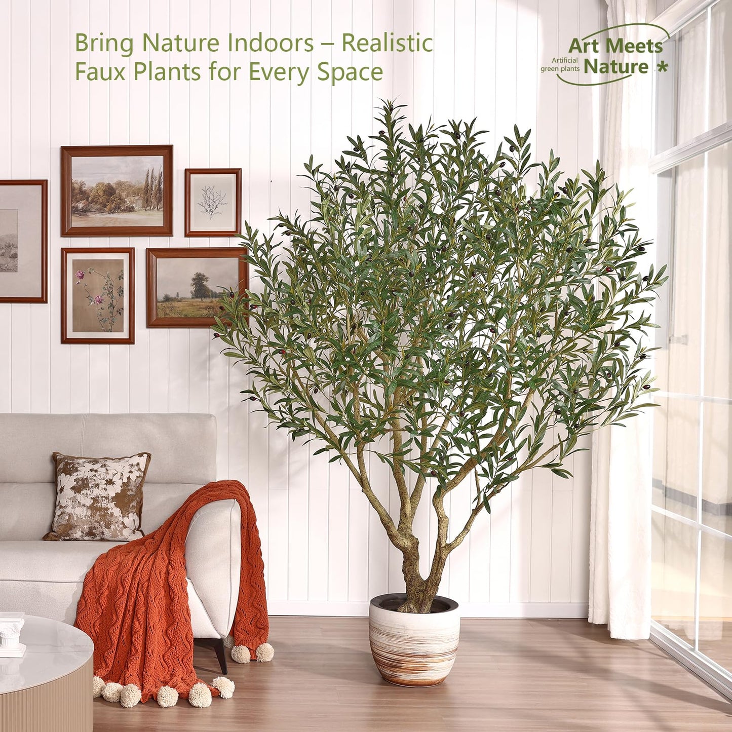 Verinatural Olive Tree Artificial Indoor 7ft - Large Fake Plants - Realistic Faux Olive Tree in Pot - Tall Artificial Plants for Home, Patio, Living Room, Office Decor,VN138