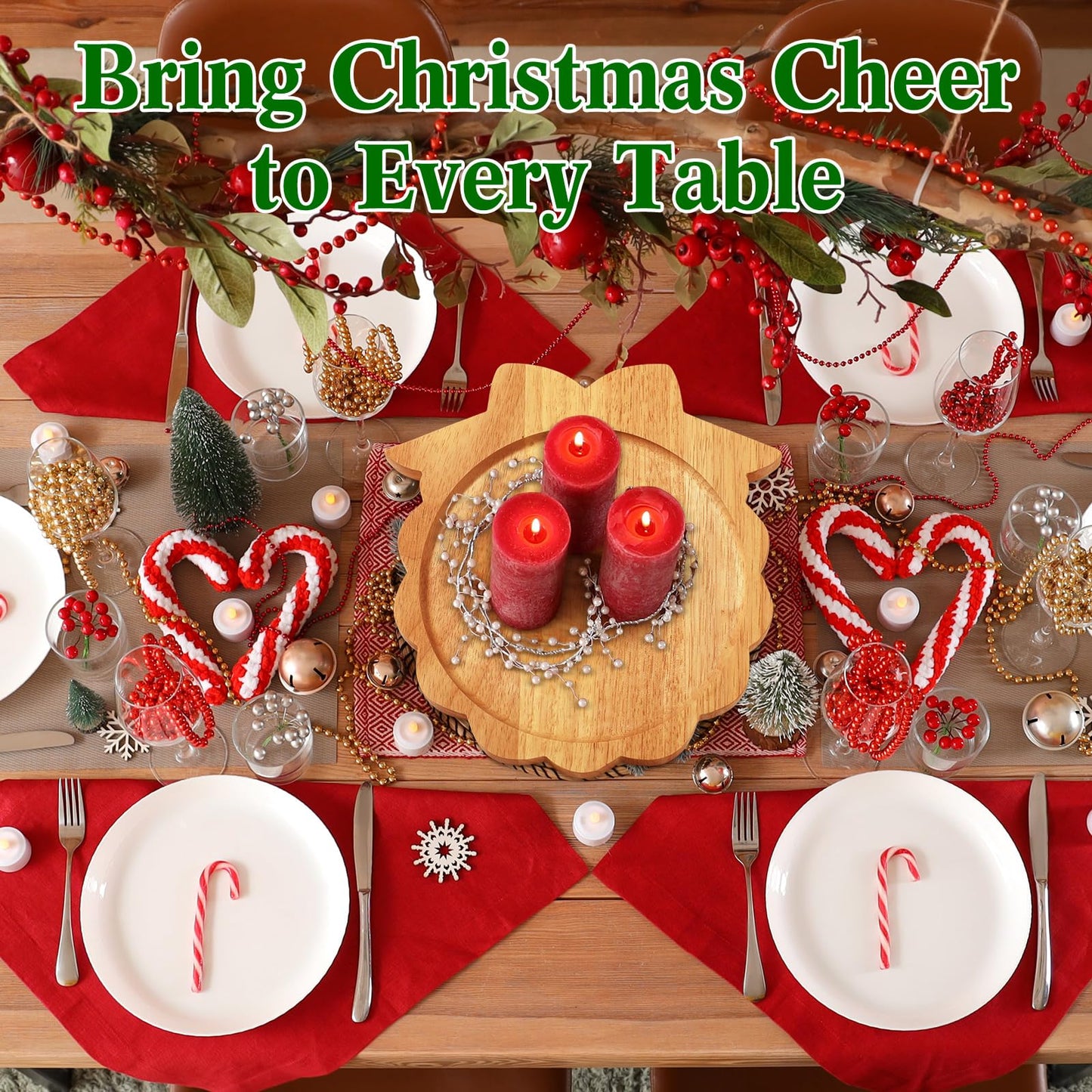 Bokon 12" Wreath Christmas Charcuterie Board Wooden Cutting Board Xmas Serving Platter Tray Cookie Plate for Cheese Bread Dessert Fruit, Gift for Christmas Party Holiday Decoration(Rubber Wood)