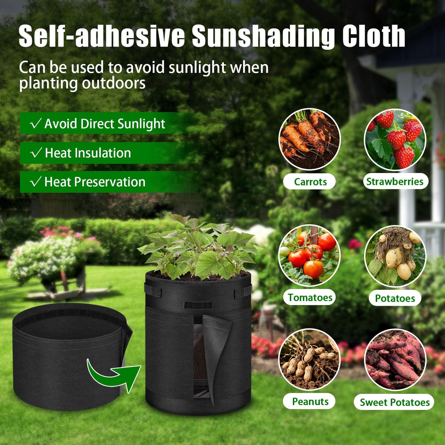 5 Pack 10 Gallon 360° Visible Potato Grow Bags with Shading Flap & Harvest Window – Heavy Duty 400g Non-Woven Fabric Potato Bags for Growing Potatoes with 10 Green Labels, Potato Growing Containers