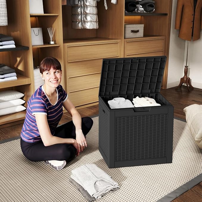EasyUp 32 Gallon Outdoor Storage Box Waterproof,Storage Box Indoor and Outdoor Use,Resin Deck Boxes for Patio Furniture Cushions Garden Tools,UV Resistant（Black）