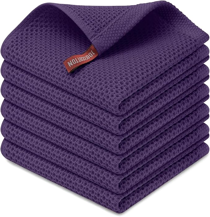 Kitinjoy 100% Cotton Kitchen Dish Cloths, 6 Pack Waffle Weave Ultra Soft