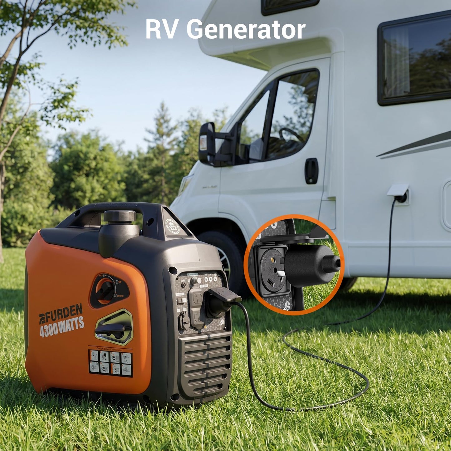 EFURDEN 4300 Watts Portable Inverter Generator, Gas Generator for Outdoor Camping, Home Use, 30A RV Ready, 45 Lbs, EPA Compliant