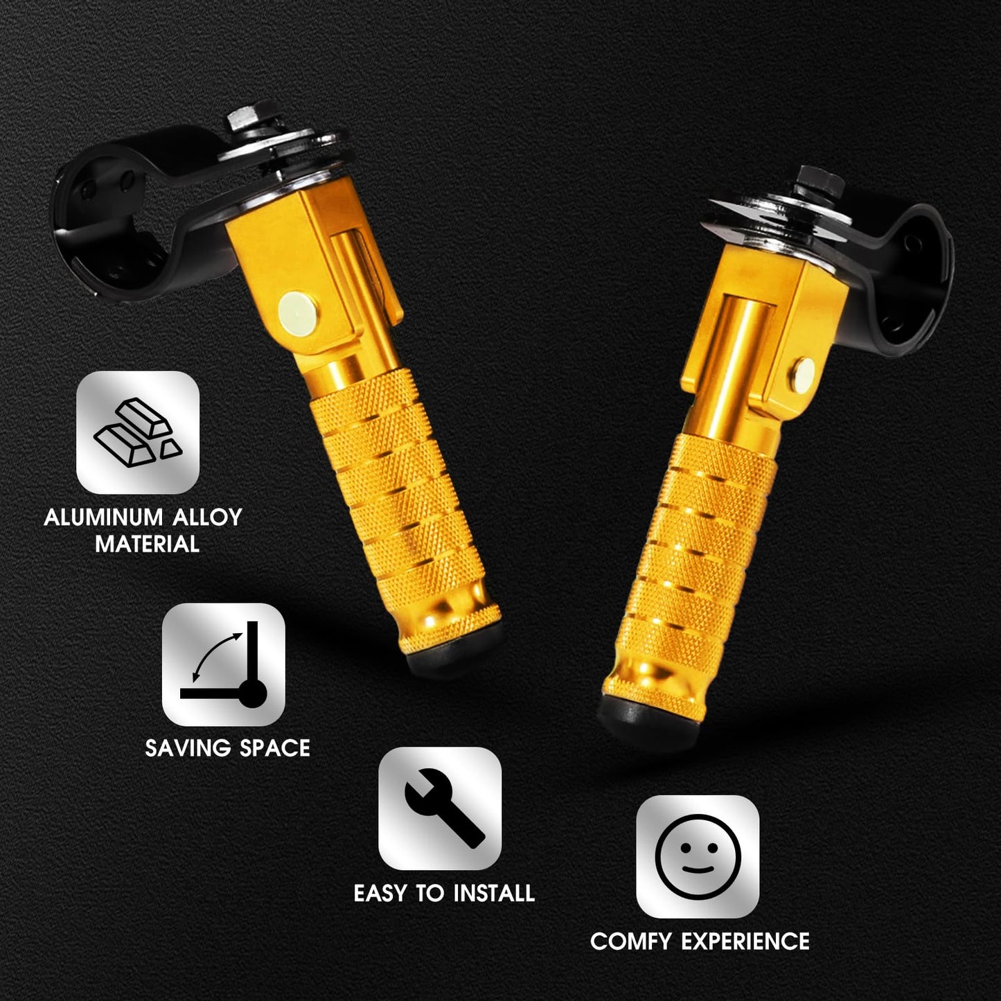 90 Degree Foldable Footpegs M8 Motorcycle Foot Pegs CNC Anti-Skid Footrest Passenger Pedal for Motorbike Mini Bike Dirt Pit Bike (Gold)