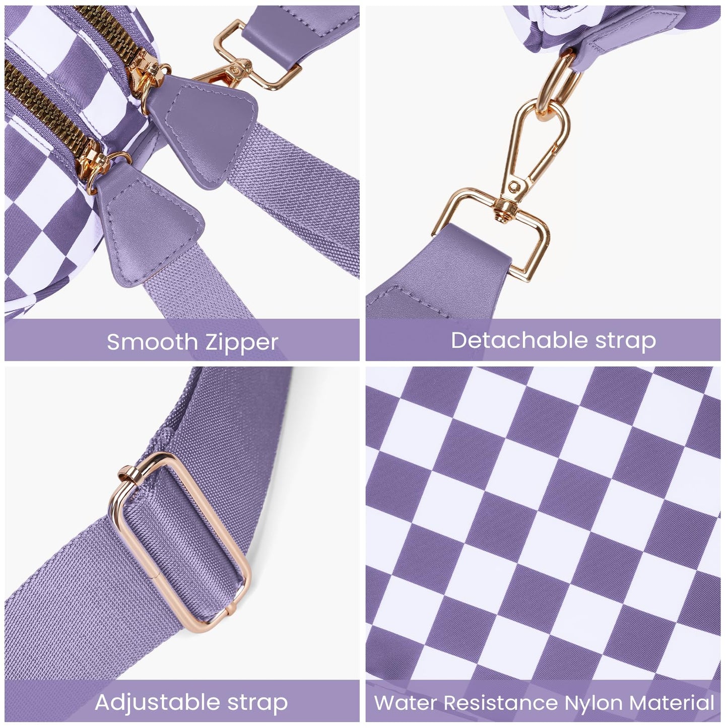 Checkered Crossbody Bum Bags for Women Nylon Checkered Purse Checkerboard Fanny Pack